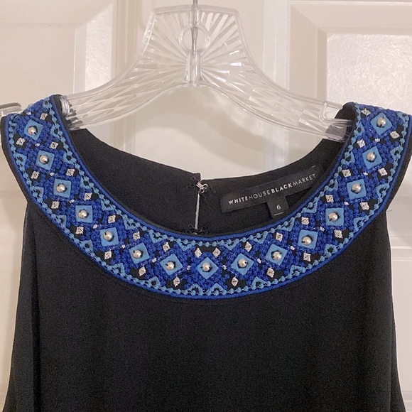 WHBM HI-LOW DRESS. SIZE 6. BLACK WITH BLUE EMBELLISHMENT AT NECKLINE. WORN ONCE! - Picture 6 of 8